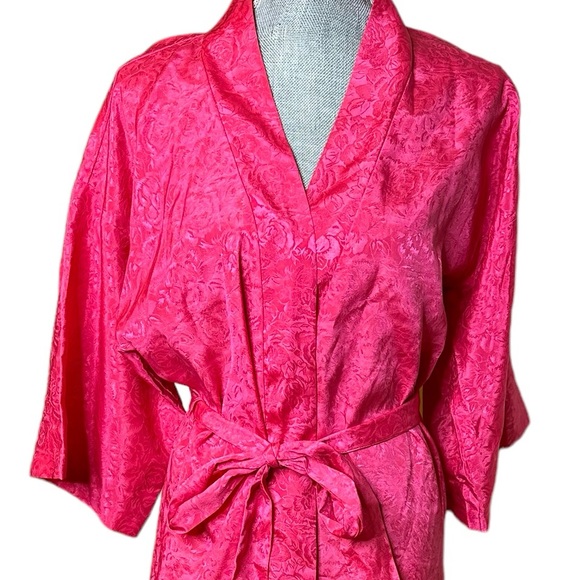 California Dynasty Vintage Pink Floral Long Robe Tie Size Small Made in USA - Picture 9 of 10
